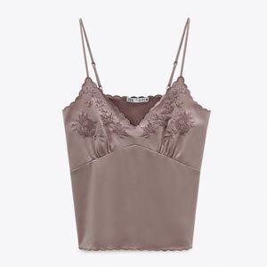 ❤️SOLD NWT Zara Satin embroidered tank top